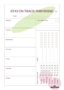 Agenda semanal descargable con secciones para planificar actividades diarias, tareas y recordatorios